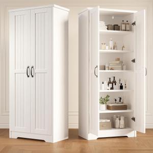 Decofy 70" Tall Storage Cabinet, Large Wood Storage Pantry Cabinet with 6 Adjustable Shelves & 2 Doors, Standing Utility Storage Cabinets for Kitchen, Bathroom, Dining Room (Soft White), 25" W x 15.74" D x 70" H