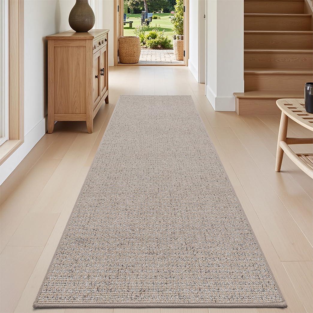 DEXI Hallway Runner Rug 2'6''x7', Non Slip Low Pile Entryway Rug Runners with Rubber Backing, Dirt Trapping Hallways Floor Carpet for Indoor Hall Kitchen Bedroom Bathroom Laundry Room, Beige