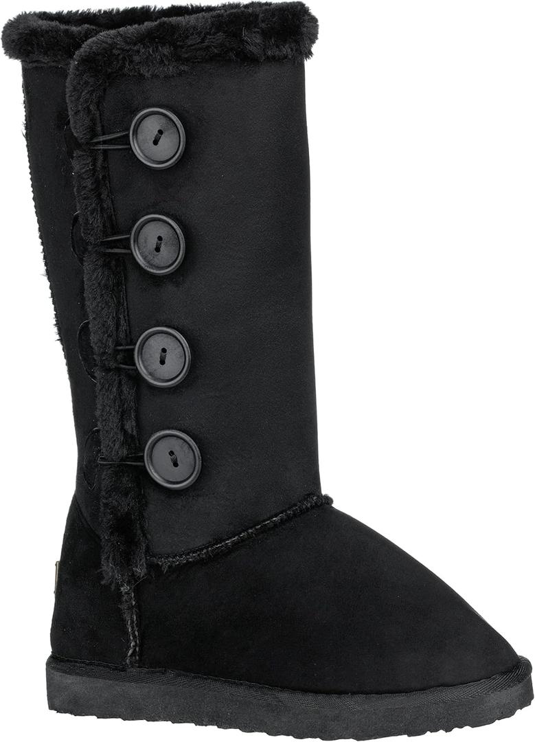 CLOVERLAY Women's Four Button Faux Fur Lined Shearling Mid Calf Winter Boots (9, Black)