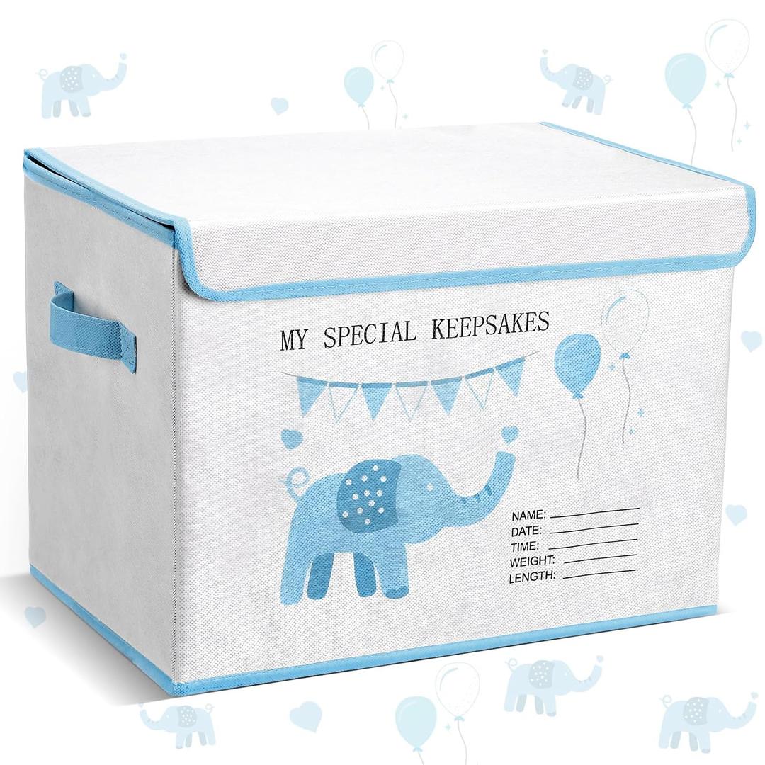 LemonRoad Baby Memory Keepsake Box 16x12x12inch Baby Shower Elephant First Keepsake Box New Parent Newborn Baptismal Birthday Gift for Mementos Travel Loved Ones Treasured Keepsakes(Blue)