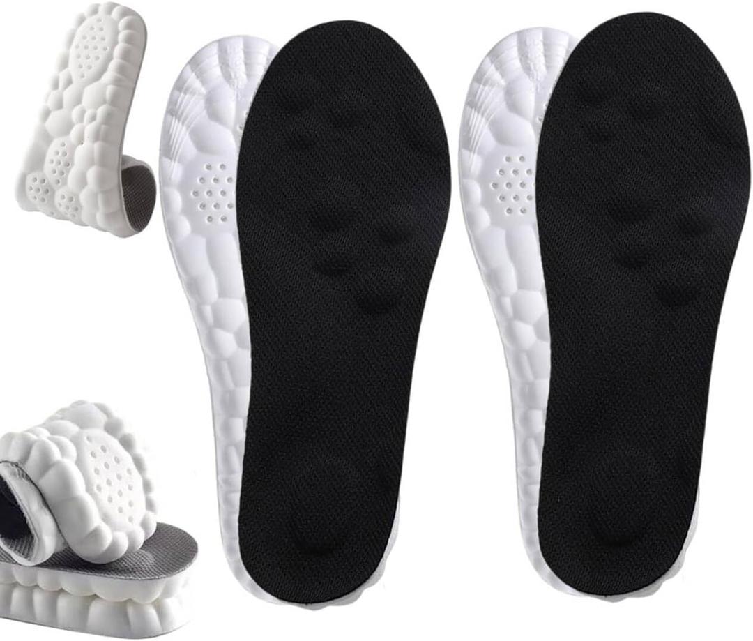 Insoles for Men Women,4D Breathable Memory Foam Cloud Massage Insoles, Enhanced Arch Support & Cushioned Comfort,Relief Foot Pain,Fits All Shoe Types(2 Pairs-Black, Men 8-9/Women 10-11)