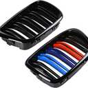 Astra Depot Glossy Black M-Color Double Line Kidney Grille Compatible with 1997-2003 BMW E39 520i 523i 525i 528i 530i 535i 540i M5 4-Door