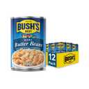 BUSH'S BEST 16 oz Canned Baby Butter Beans, Source of Plant Based Protein and Fiber, Low Fat, Gluten Free, (Pack of 12) (EXP 11/30/27)