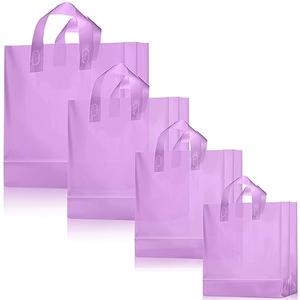 Weewooday 50 Pcs Frosted Plastic Gift Bags with Handles for Small Business Clear Shopping Bags with Cardboard Bottom,4 Sizes (Purple)