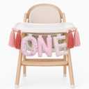 Suncalla Pre-strung Fabric Happy Birthday Banner Felt One High Chair Banner 1st First Birthday Bunting Garland Decorations for Party Photo Home Backdrop(Flower One,Pastel)
