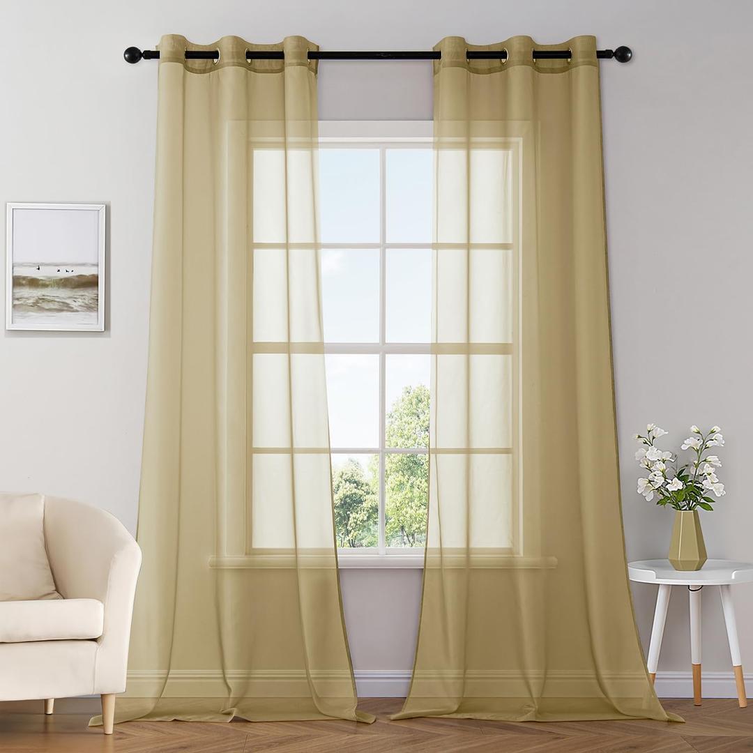 MIULEE Solid Color Sheer Curtains 84 Inches Long 2 Panels Set - Elegant Lightweight Grommet Light Filtering Window Voile Panels/Drapes/Treatment for Bedroom Living Room W42 x L84 Inch, Dark Gold