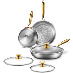 Titanium Pans for Cooking, Ø 8+10+12in with Lids, Titanium Frying Pan