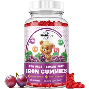 Iron Supplement Gummies for Kids - with Calcium, Zinc, Kids Multivitamin with Iron Gummies - Immune Support, Blood Builder & Energy Support for Iron Deficiency, Anemia, Vegan - 60 Count Grape Flavor EXP: 09-20-27