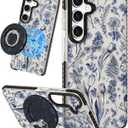 Lotadilo for Samsung Galaxy S24 Plus Case for Women - Girls Cute Design Compatible with Magsafe Magnetic Ring Holder Stand Line Flower Phone Covers Aesthetic Girly TPU Funda for S24 Plus