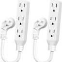1FT Short Flat Plug Extension Cord - HICITY 3 Outlet Heavy Duty Extension Cord, SJT 16AWG 13A/125V/1625W Short Flexible Splitter (2-Pack, White)