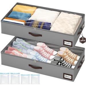 OIAHOMY 2 Pack Under Bed Storage with Handles, Underbed Container for Bedroom & Closet, Fits Beds Higher than 6", Under the Bed Storage for Seasonal Clothes, Blankets & Shoes - Grey