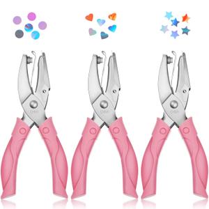 Zonon 2 Pcs Hole Punch Shapes Single Hole Paper Punchers for Crafts Handheld Metal Punch with Soft Grip 1/4" 3/16" Round Heart Star Holes for DIY Tags Ticket Scrapbook (Pink)