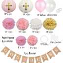 CHRORINE Baptism Decorations First Communion Confirmation Decorations Bautizo Decorations God Bless Banner (Pink)