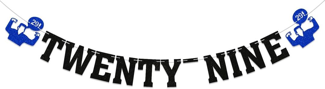 Twenty-Nine Banner - New Girl 29th Birthday Party Decorations, I'm 29 Folks, What's Up? Happy 29th Birthday Party Decorations Black Glitter
