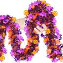 Halloween Tinsel Garland - Sparkling Metallic Pumpkin, Bat & Spider Decor, Twist Streamers for Indoor/Outdoor Halloween Party, Home, Tree, Fireplace, Classroom Decorations Orange, Black, Purple