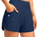 G Gradual Women's 3" High Waisted Swim Board Shorts with Pockets Quick Dry Swimsuit Bottoms Bathing Suit for Women with Liner (Medium, Dark Blue)