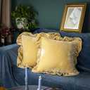 GLORY SEASON Velvet Throw Pillow Cover Soft Decorative Luxurious Solid Square Cushion Case for Sofa Couch Bedroom Farmhouse, Pack of 2, 18 x 18 Inches, Butter Yellow