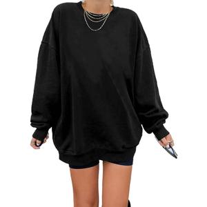 Ebifin Women's Oversized Long Sleeve Sweatshirts Pure Color Round Neck Casual Pullover Shirt (XX-Large, Black)