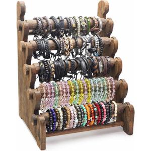 5-Tier Wooden Bracelet Holder – Portable Jewelry Display Stand for 120-150 Bangles & Scrunchies – for Vendors, Retail Stores, Craft Shows & Home Storage (vintage)