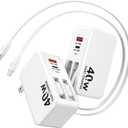 4in1 Retractable Wall Charger, 40W Retractable iPhone Charger Wall Plug with Dual 3ft Lightning + Type C Charging Cables, 4Ports USB C Charger Foldable Block for iPhone 17 16 15 14 13 12 11 8 7