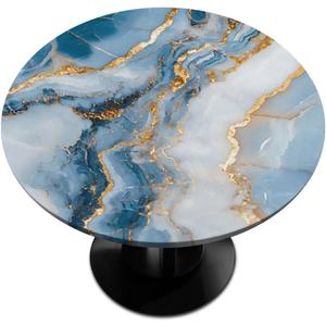 Round Fitted Tablecloth Wipeable Elastic Marble Blue Abstract Table Cover Waterproof Circle Table Cloth for Indoor Outdoor Dining Kitchen Picnic Camping Patio Decor Gifts,Fit 45-50inch Tables