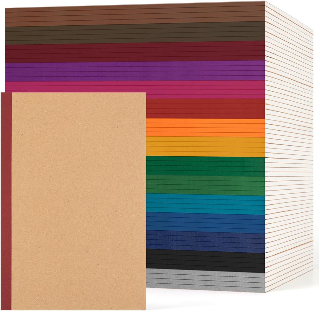 60 Pack Lined Notebook Journals Bulk, A5 College Ruled Composition Notebook, Kraft Cover with Vintage Spines, 8.3x 5.5, 15 Colors 60 Pages for School Office Travel