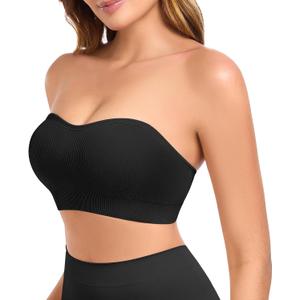 Strapless Bras for Women Non-Slip Padded Bandeau Bra Wireless Tube Top Bra Including Clear Straps (XL, Black)