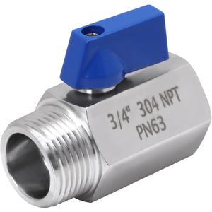 DERNORD 3/4 Inch Mini Ball Valve Stainless Steel Female x Male NPT Thread Shut-off Valve with Blue Handle