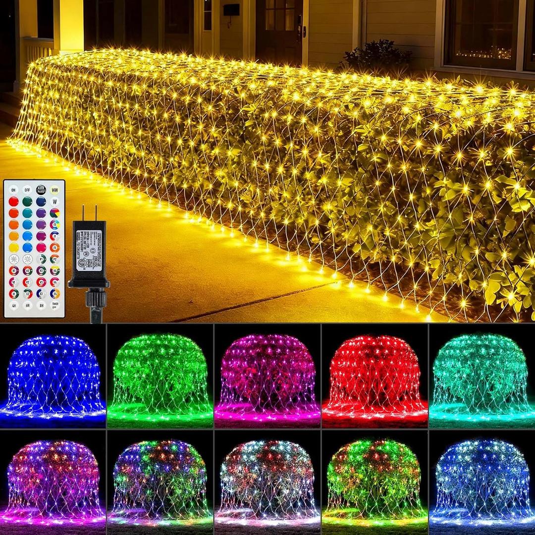 LitHome Color Changing 240 LED Christmas Net Lights Outdoor,14.8ft x 5ft Christmas Net Lights with Remote,35 Colors 9 Modes Connectable RGB Mesh Light Warm White Plug in for Bushes, Xmas, Garden Decor (RGB (Red, Green, Blue))