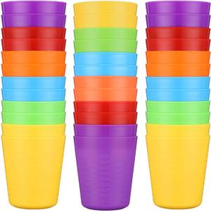 Eccliy 36 Pcs Kids Cups Bulk, 8 oz Plastic Toddler Drinking Cups Unbreakable Reusable Stackable 6 Assorted Colors Tumblers for Toddlers Baby Kids, Dishwasher Safe(Rainbow)