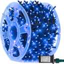 FUNPENY 164FT 500 LED Christmas Indoor Outdoor Decorative String Lights, 8 Modes Waterproof Plug in Green Wire LED Fairy Light for Christmas Party Wedding Garden Home Decoration (Blue)
