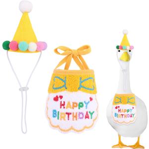 2pcs Birthday Goose Outfits, Adorable Goose Birthday Bib and Hat Vibrant Print Porch Statue Costume for 17-23in/43.18-58.42cm Garden Geese Festive Decor