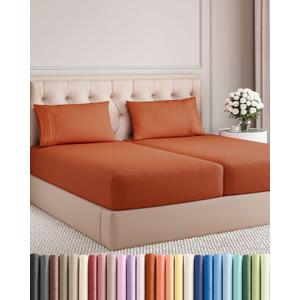 Split King Size 5 Piece Sheet Set - Comfy Breathable & Cooling Bed Sheets Set - Hotel Luxury Bedding for Women, Men, Kids, Teens, Boys & Girls - Deep Pockets and Wrinkle Free - Oeko-Tex - Terracotta