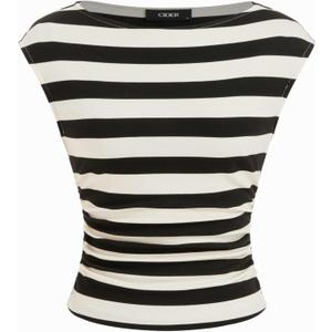 CIDER Striped Boat Neck Tops for Women Sleeveless Ruched Crop Tank Tops Slim Fit Trendy Summer Outfits Casual, S