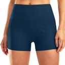 Pudolla Womens Swim Shorts High Waisted Bathing Bottom Shorts Tummy Control Board Swimsuit with Pockets (Small, Bright Ocean)