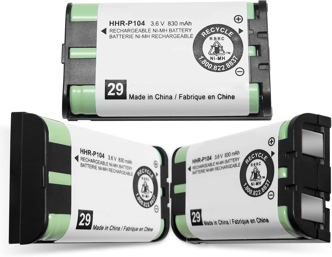 CUCESH HHR-P104 Rechargeable Phone Battery 3.6V 830mAh NI-MH Batteries for Panasonic Cordless Phones (Pack of 3)