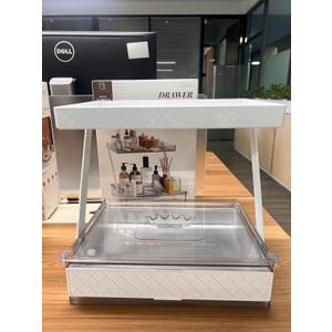 Z-Shaped Organizer, 2-Tier Bathroom Countertop Storage with Drawer, Vanity Organizer for Skincare, Makeup & Perfume, Easy to Install, Ideal Gift, Clear