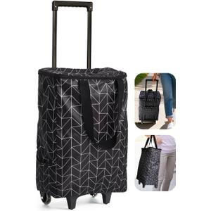 Small Shopping Cart with Wheels, Rolling Shopping Bag, Collapsible Grocery Cart, Portable Foldable Shopping Trolley Pull Handle, Small Folding Trolley Cart, Rolling Tote for Travel, Camping (Black)