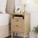 Nightstand, Boho Night Stand with 1 Drawer, Modern Side Accent Table with Open Shelf, Wooden Top Bedside End Table for Bedroom, Living Room, Natural
