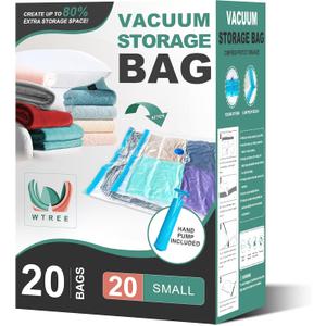Vacuum Storage Bags, Space Saver Bags, Vacuum Sealed Bags for Comforters, Blankets, Clothes Storage, Hand Pump Included, 20-Small (Clear)