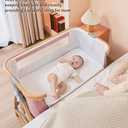 Baby Bassinet, Bedside Bassinet for Baby, 4 in 1 Portable Bassinet Bedside Sleeper with Wheels Mosquito Net & Storage Basket, 6 Height Adjustable Rocking Bassinet for Newborn Baby