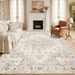 Garvee 8x10 Area Rug Vintage Boho Beige Washable Living Room Rug Non Slip
Brown Medallion Carpet Soft Retro Low Pile Distressed Floor Mat for Dining Room Bedroom Office Indoor Home Decor