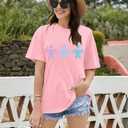 QAUN Sea Turtle Shirts Women: Oversized Hawaiian Shirt Beach Graphic T-Shirt Turtle Graphic Tee Casual Vacation Tops(Pink1, Medium) (M)