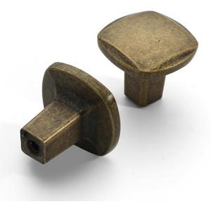 Asidrama 10 Pack Antique Brass Kitchen Cabinet Knobs - Square Vintage Retro Dresser Drawer Cabinet Hardware Zinc Knobs for Dresser Drawers