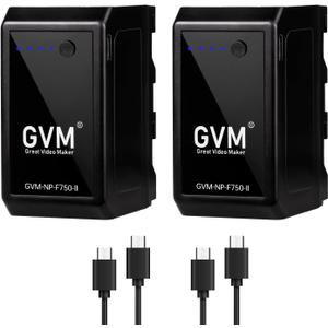 GVM 2 Packs NP-F750 Replacement Batteries with Rechargeable USB-C Cables, Travel Chargers for NP-F975, NP-F960, NP-F950, NP-F930, NP-F770, NP-F750, NP-F550, DCR, DSR, HDR, FDR, HVR, HVL and LED Light