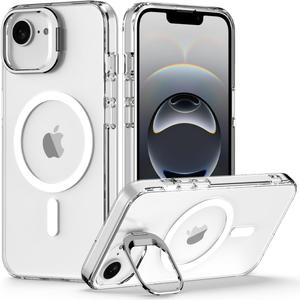 Nvollnoe for iPhone 17e Case,iPhone 16e Case Compatible with MagSafe Military Grade Shockproof Heavy Duty Protective Adjustable Kickstand Matte Semi Clear Phone Cover for iPhone 16e/17e(Clear)
