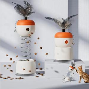 Interactive Cat Toy with Spring Swing, Suction Cup Base, Treat Dispenser, Pet Self Fun Toy, Slow Food DispenserOrange & White