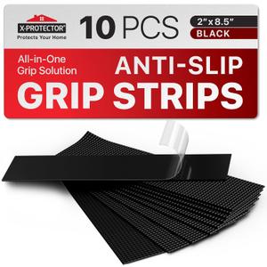 X-Protector Rubber Grip Tape Strips - 10 PCS Pack of Non-Abrasive Grip Stickers - 2"x8.5" Heavy-Duty Non Slip Adhesive Strips - Black Waterproof Rubberized Grip Tape for Handles!