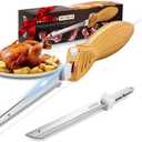 Prikoi Electric Knife - Carving Knife Set, Easy-Slice Serrated Edge Blades for Meat, Bread, Turkey, Ribs, Fillet, DIY, Ergonomic Handle + 2 Blades for Raw & Cooked Food New Upgrade(Faux Wood)