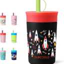 DLOCCOLD 12 oz Insulated Stainless Steel Straw Tumbler, Reusable Sippy Cup With Leak-Proof Spill Resistant Flexible Straw Lid, Cups, Easy to Clean, Water Bottle, Great for Travel, Home (Rocket)